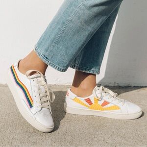 Soludos White Sneakers with Colorful Rainbow and Sun